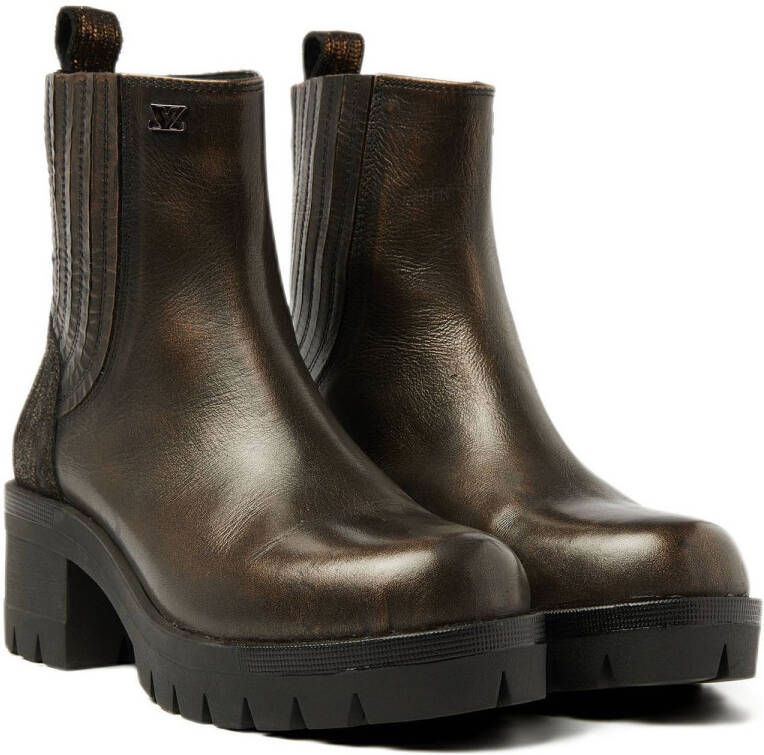 Lazamani Fey chunky leren chelsea boots bruin metallic