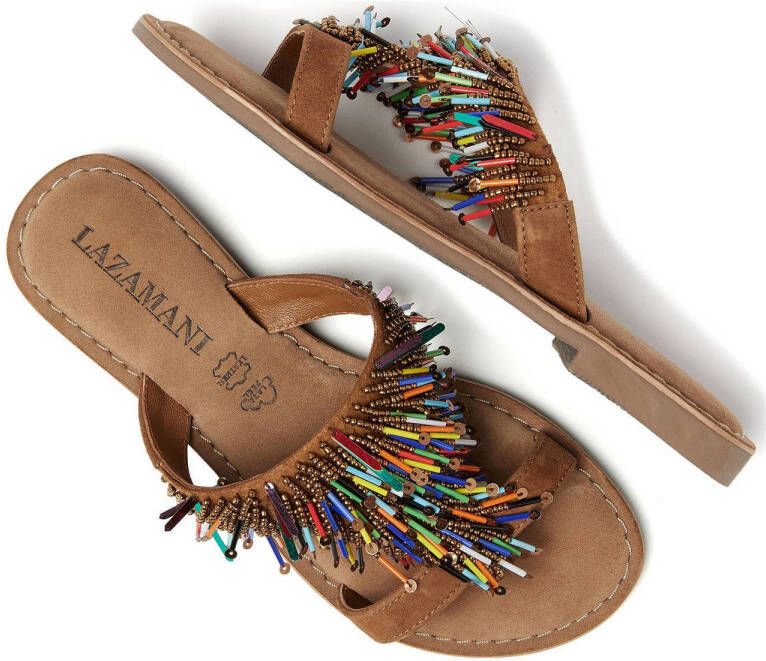 Lazamani leren slippers cognac