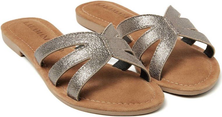 Lazamani leren slippers grijs metallic