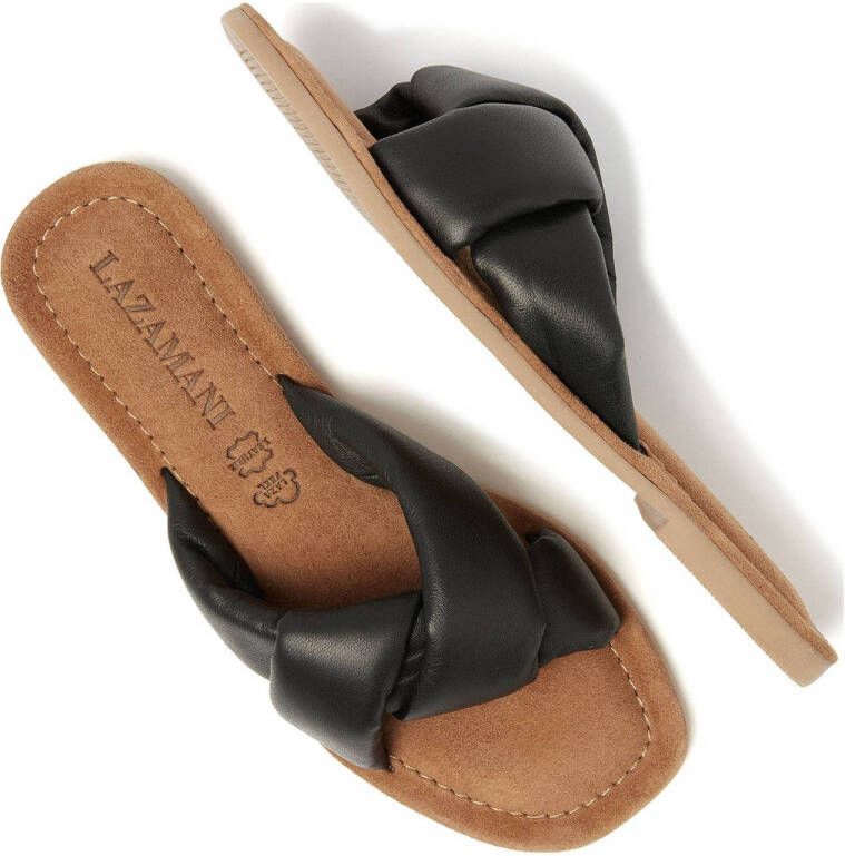 Lazamani leren slippers zwart