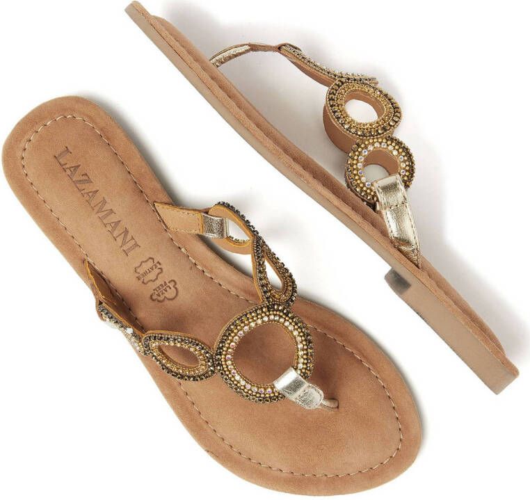 Lazamani leren teenslippers goud