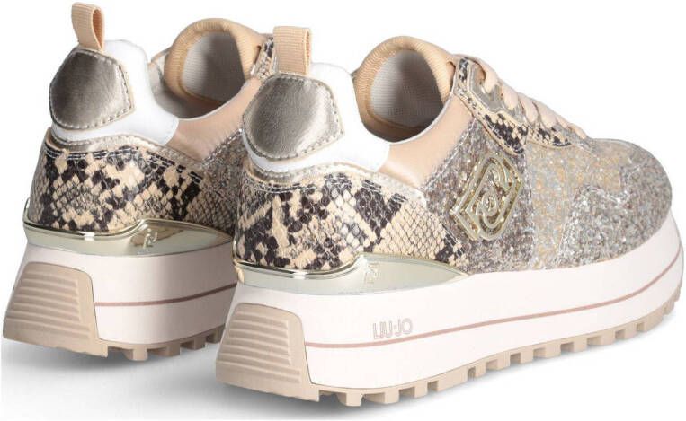 Liu Jo Maxi Wonder 01 leren sneakers beige glitter