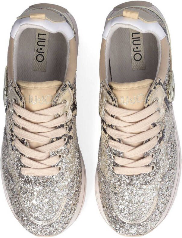 Liu Jo Maxi Wonder 01 leren sneakers beige glitter