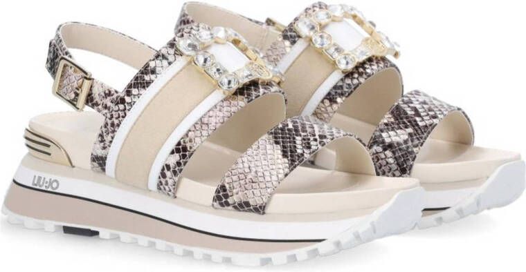 Liu Jo MAXI WONDER 08 leren sandalen met gesp beige slangenprint