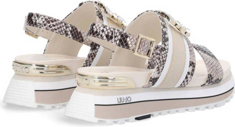 Liu Jo MAXI WONDER 08 leren sandalen met gesp beige slangenprint