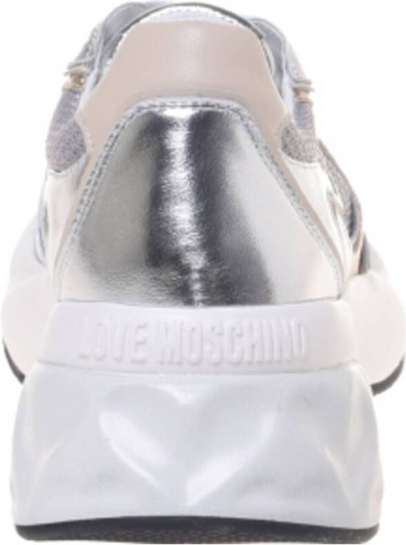 Love Moschino Crystal love chunky leren sneakers zilver goud beige