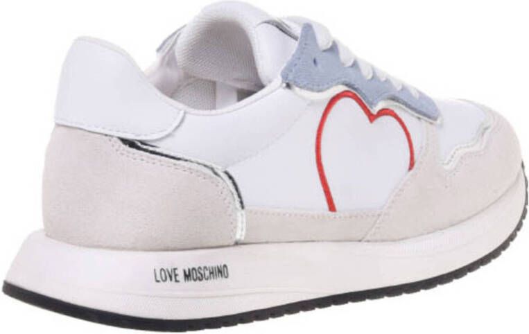 Love Moschino Dune leren sneakers wit lichtblauw