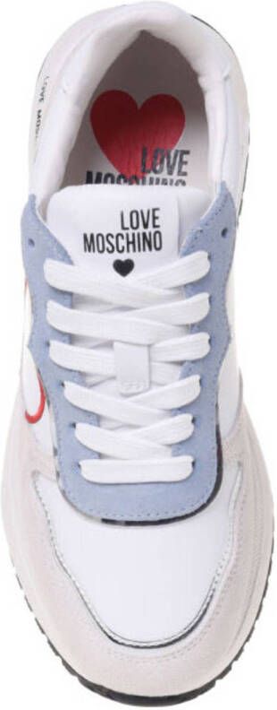 Love Moschino Dune leren sneakers wit lichtblauw