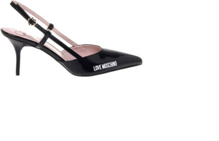 Love Moschino Rubber logo leren slingback pumps zwart