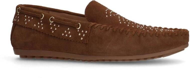 Manfield suède mocassins met studs cognac