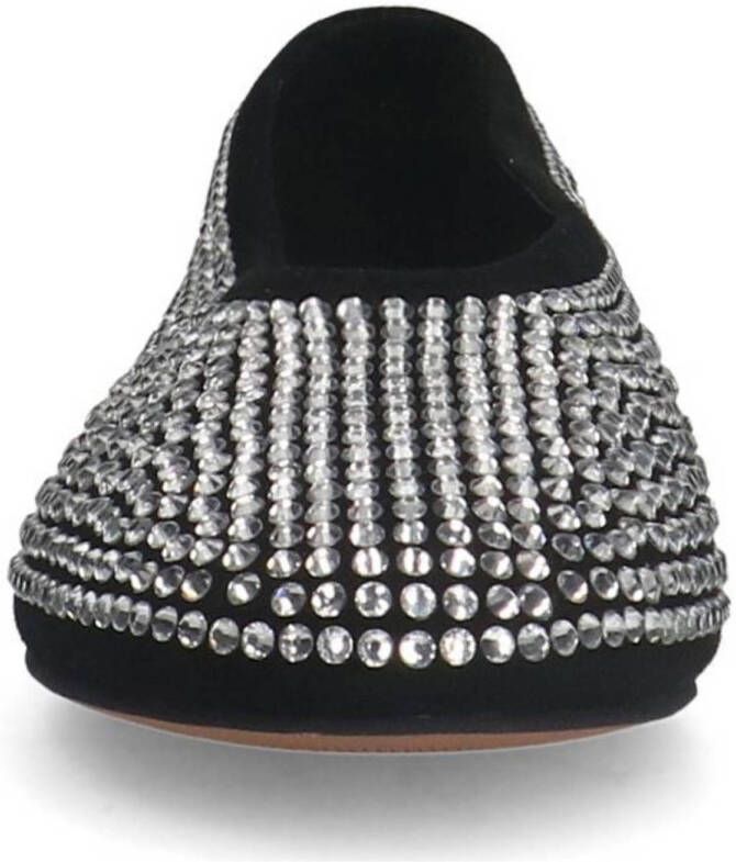 Manfield leren ballerina's met strass zwart