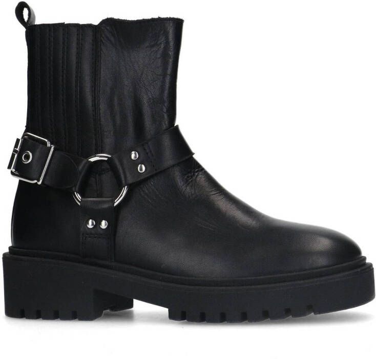 Manfield Dames Zwarte leren biker boots