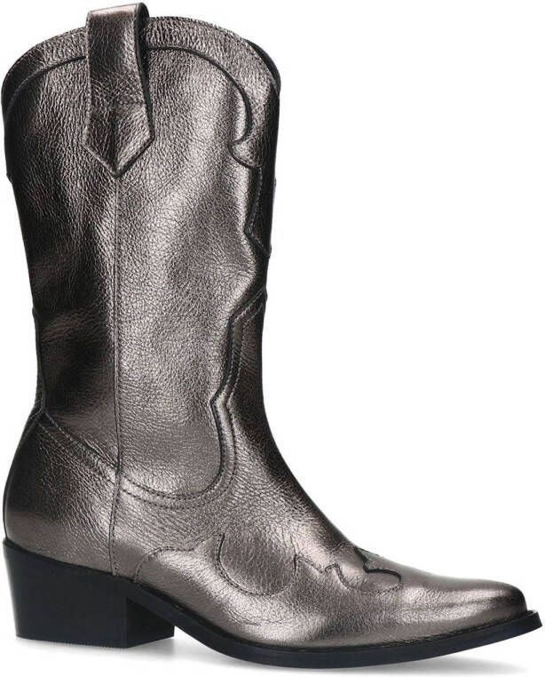 Manfield leren cowboylaarzen zilver metallic