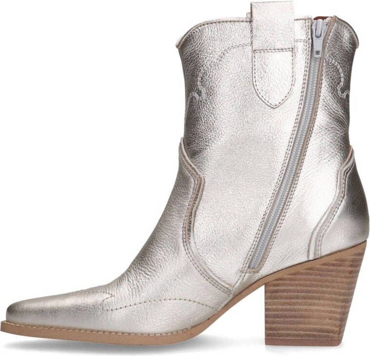 Manfield leren cowboylaarzen zilver metallic