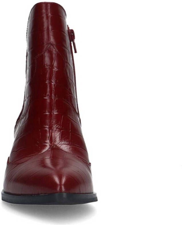 Manfield leren enkellaarzen met crocoprint rood