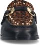 Manfield Dames Zwarte leren loafers met details Panterprint - Thumbnail 5