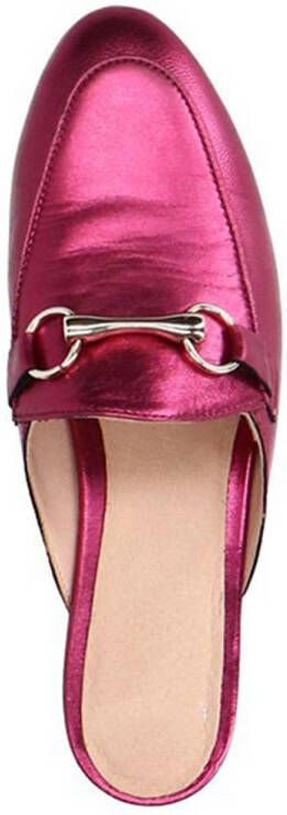 Manfield leren muiltjes met gesp roze metallic