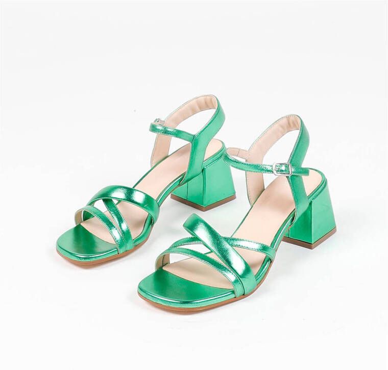 Manfield leren sandalettes groen metallic