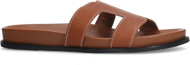 Manfield leren slippers cognac