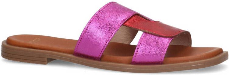 Manfield leren muiltjes roze metallic