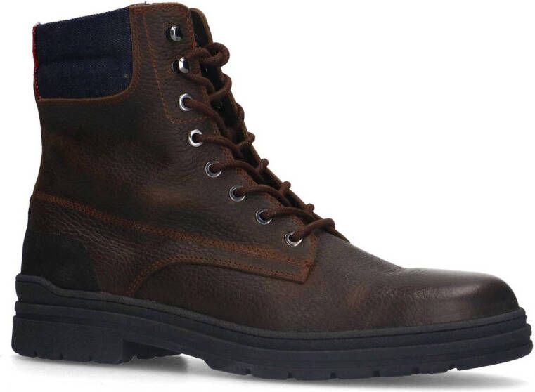 Manfield leren veterboots donkerbruin