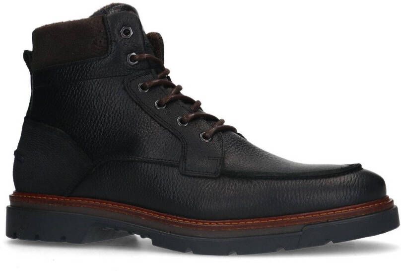 Manfield Heren Zwarte leren veterboots