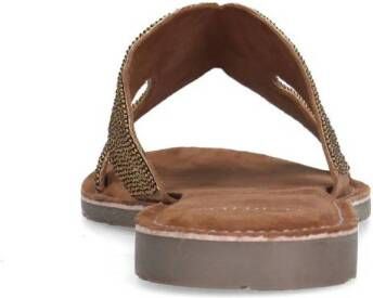 Manfield slippers met kraaltjes goud