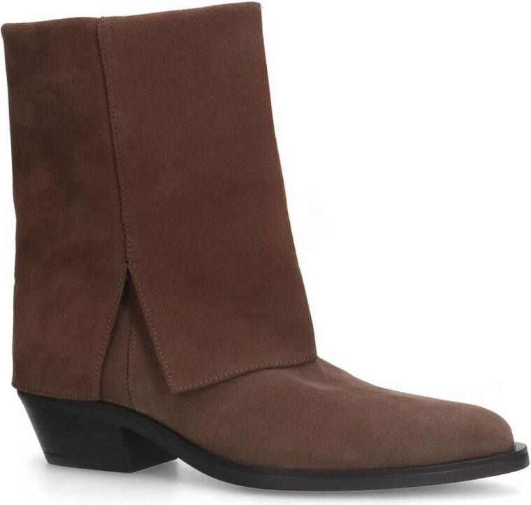 Manfield suède cowboylaarzen met flap taupe