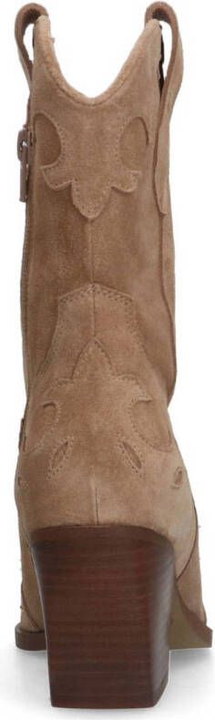 Manfield Dames Beige suède cowboylaarzen met goudkleurige studs - Foto 3