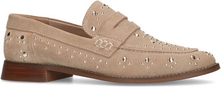 Manfield suède loafers met studs beige