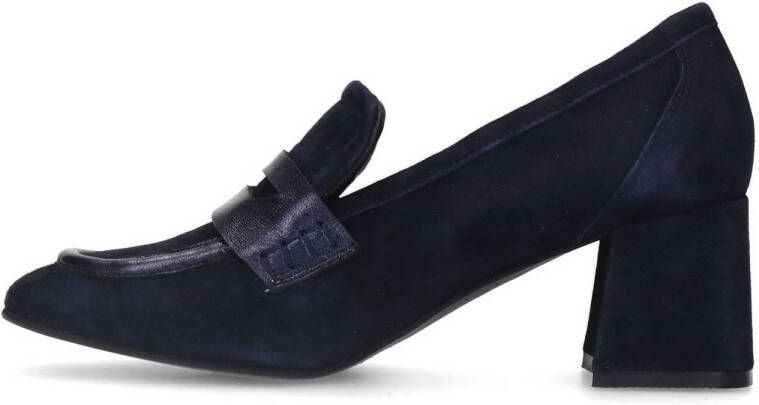 Manfield Dames Donkerblauwe suède loafer pumps