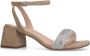 Manfield Dames Beige suède sandalen met hak met strass - Thumbnail 5