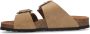 Manfield Dames Beige suède slippers met gesp - Thumbnail 5