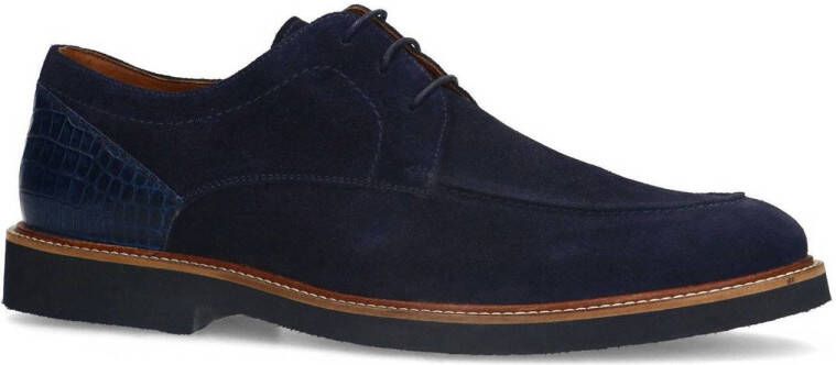 Manfield suède veterschoenen donkerblauw