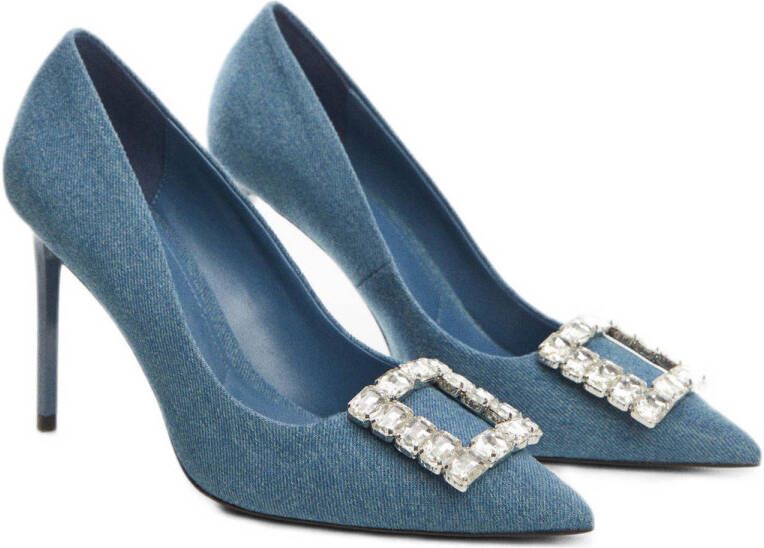 Mango denim pumps met gesp blauw