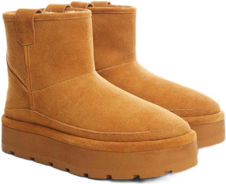 Mango gevoerde suède enkelboots camel