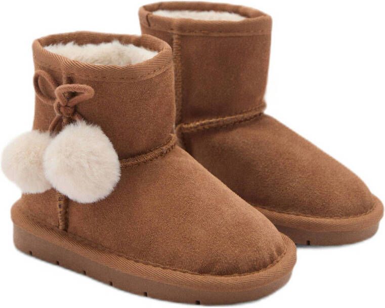 Mango Kids gevoerde suède enkelboots camel