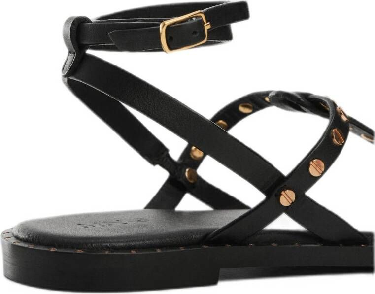 Mango Kids leren sandalen met studs zwart