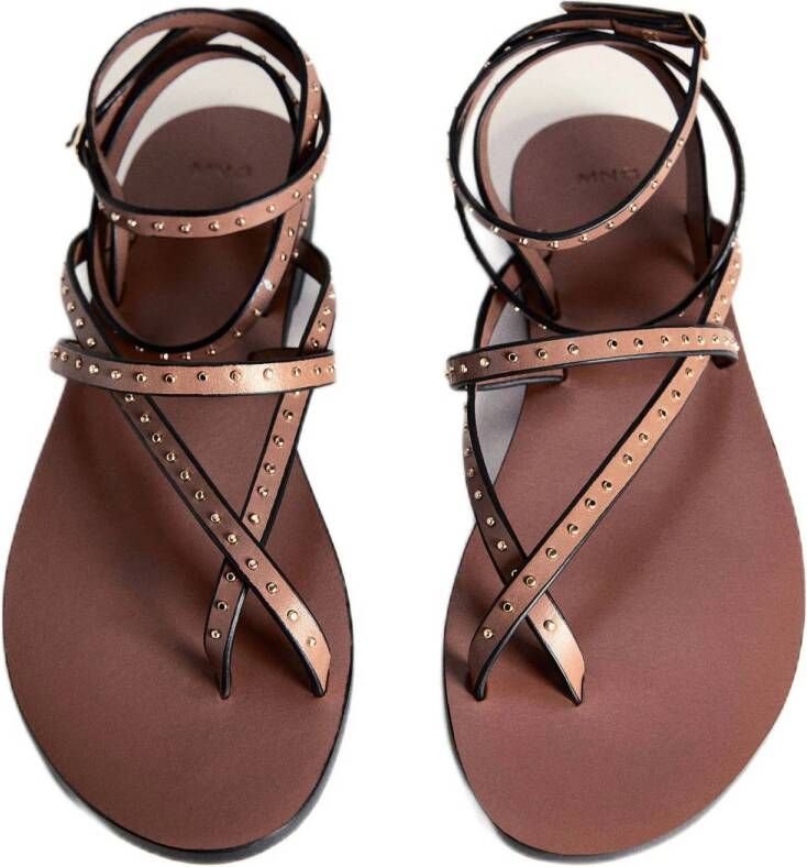 Mango leren sandalen bruin