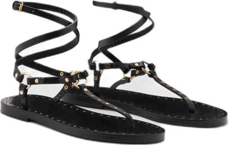 Mango leren sandalen met studs zwart