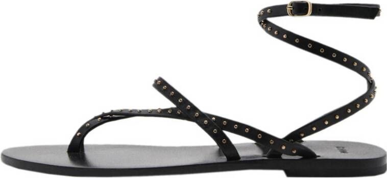 Mango leren sandalen zwart