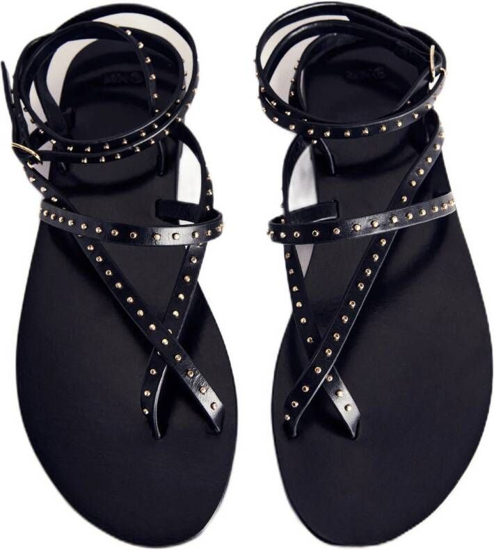 Mango leren sandalen zwart