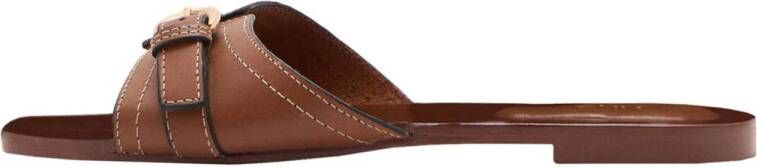 Mango leren slippers cognac