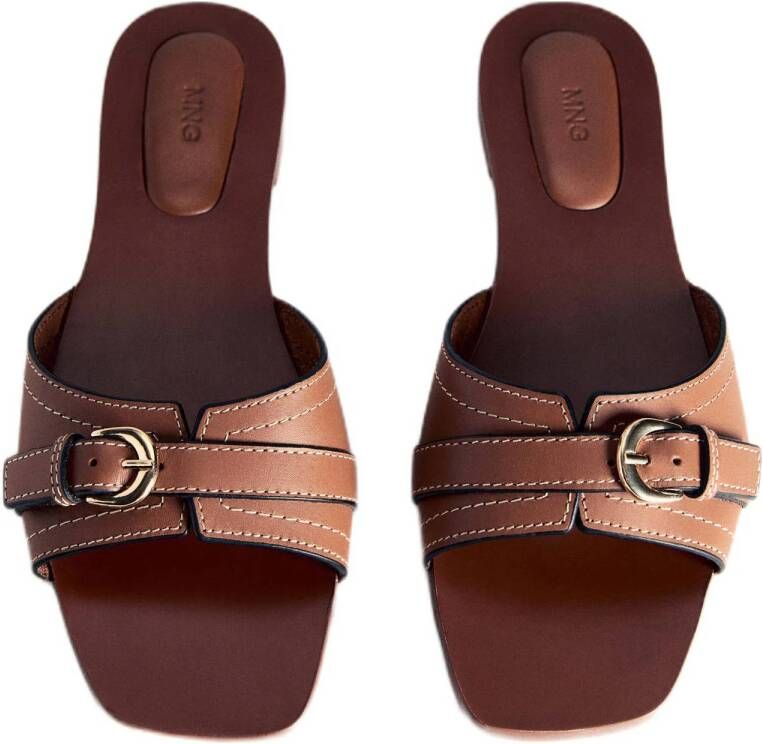 Mango leren slippers cognac