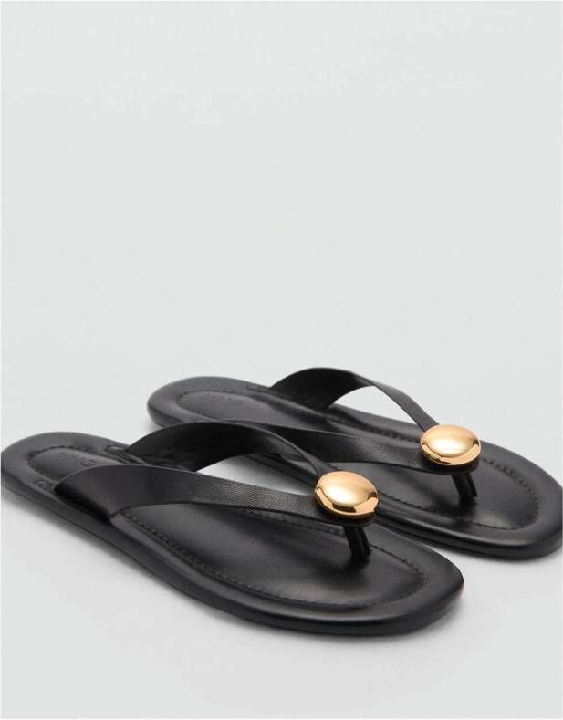 Mango leren teenslippers zwart