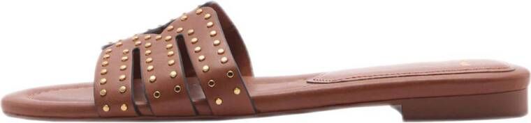 Mango slippers met studs cognac