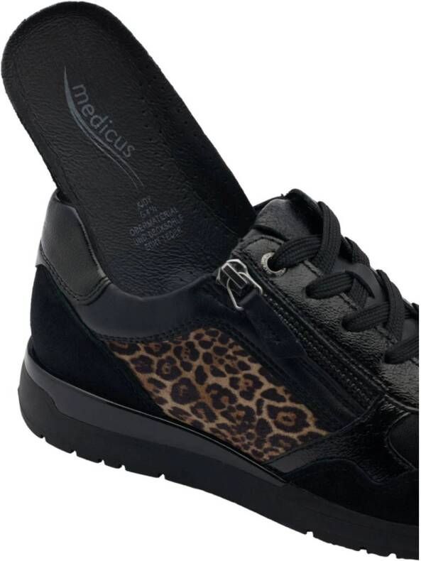 Medicus comfort leren sneakers met panterprint zwart