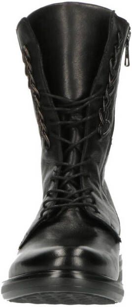 Mjus Foderpet leren veterboots zwart