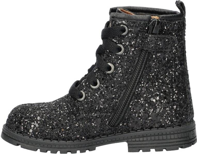 Nelson Kids leren veterboots met glitters zwart