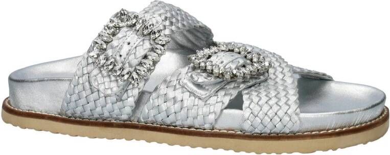 Nelson leren slippers zilver